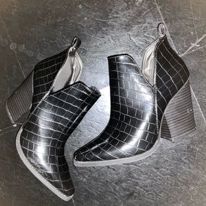 Black Faux Leather Ankle Boot